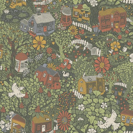 Manhattan Comfort Gainesville Bygga Bo Green Woodland Village 33 ft L X 209 in W Wallpaper BR4111-63003
